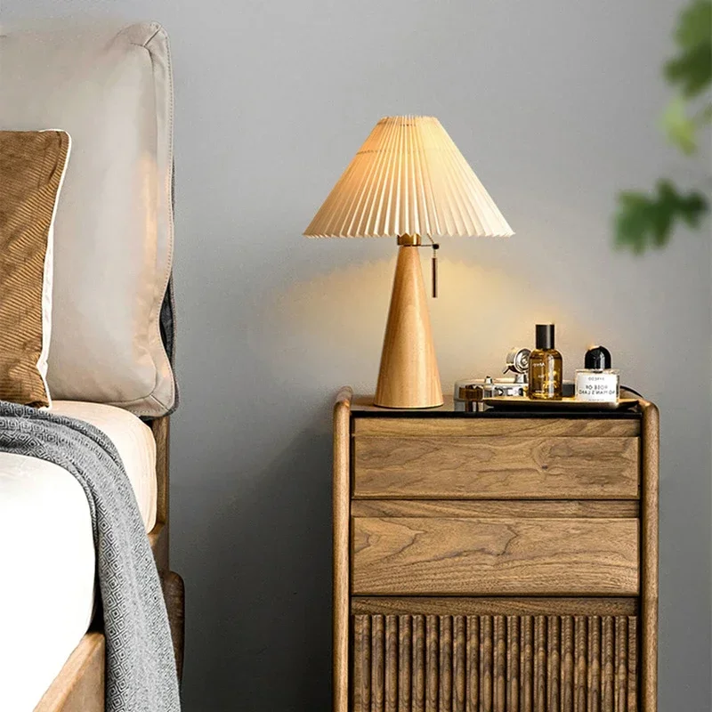 Home Lighting And Decor - Retro geplooide tafellamp Scandinavische massief houten