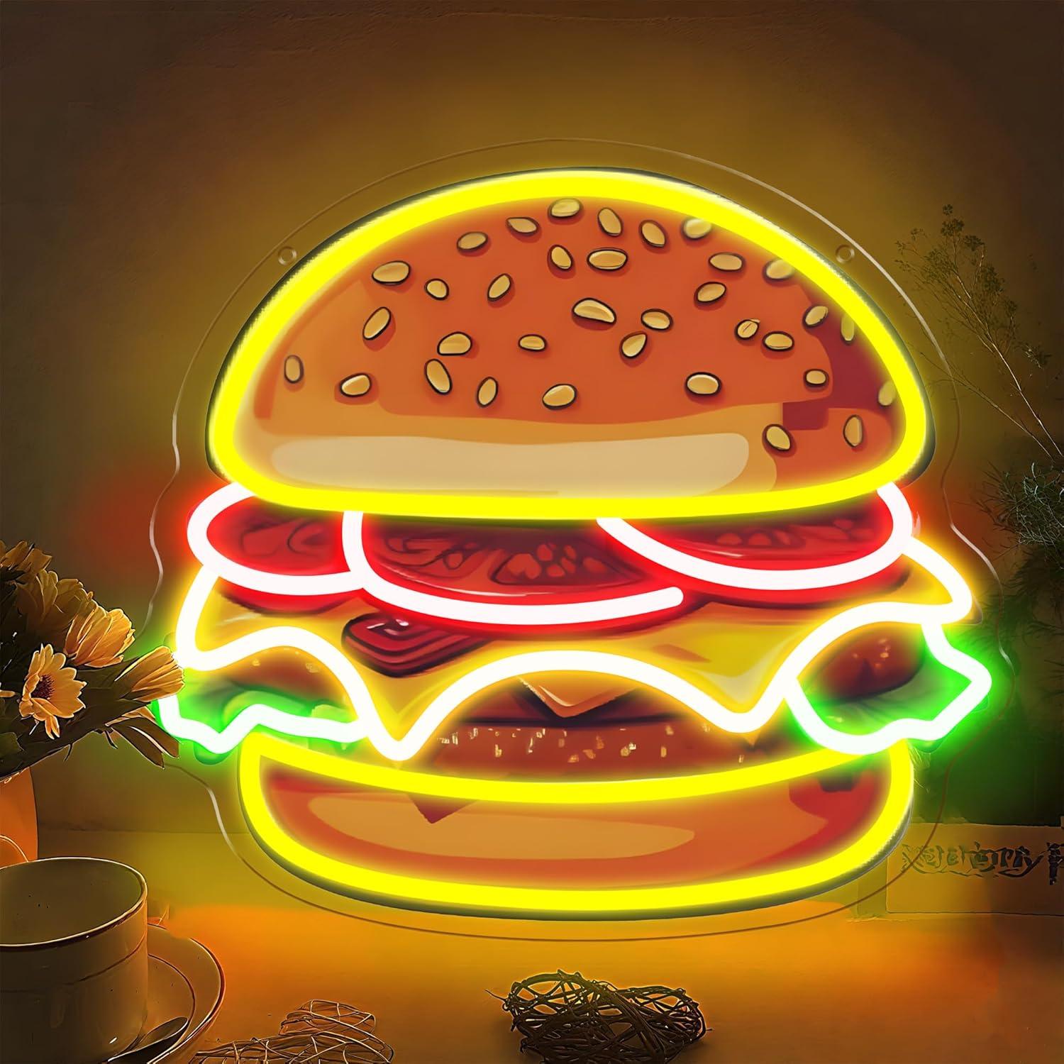 Kitchen Decor Lighting - Burger Neon Sign LED Hamburger Wandlamp